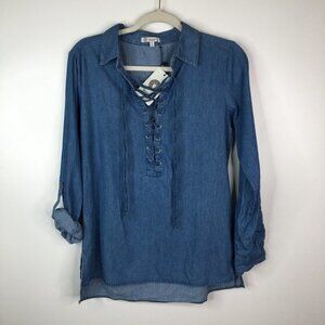 Noble U roll up sleeve front tie top